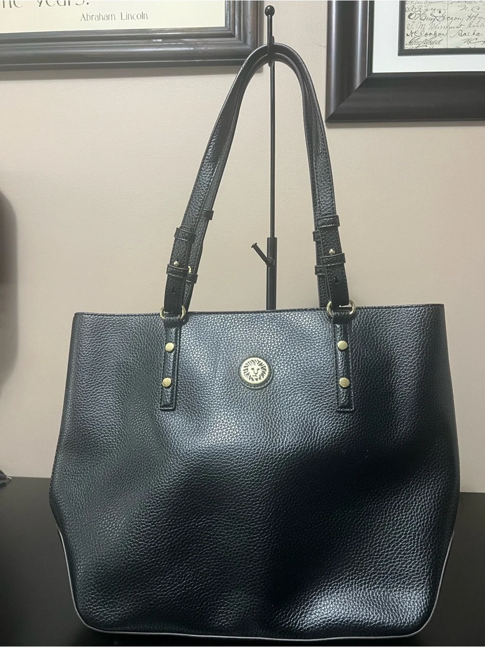 Anne Klein Black Tote with Gold Accents